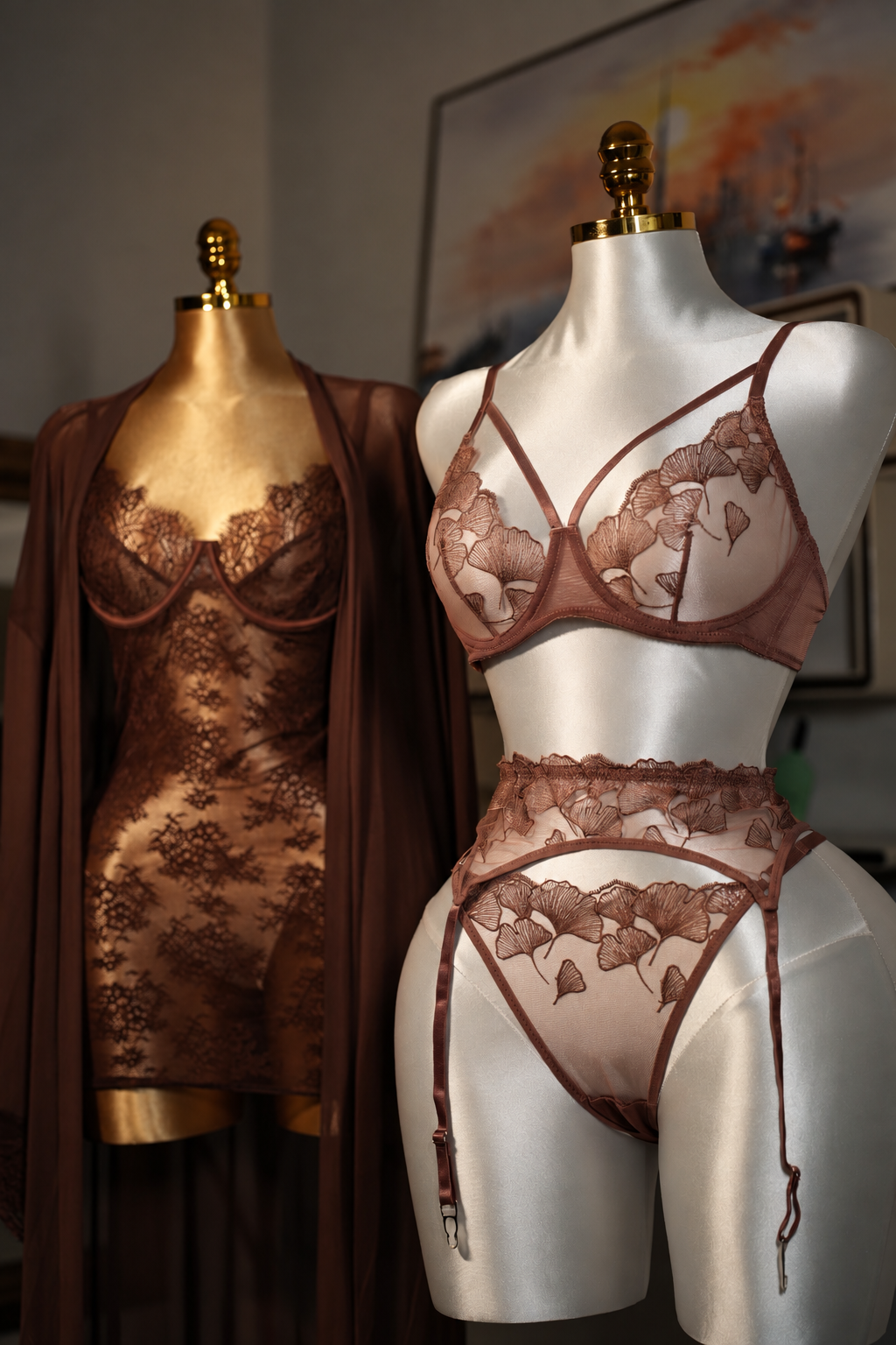 Floral Lace Garter Lingerie Set