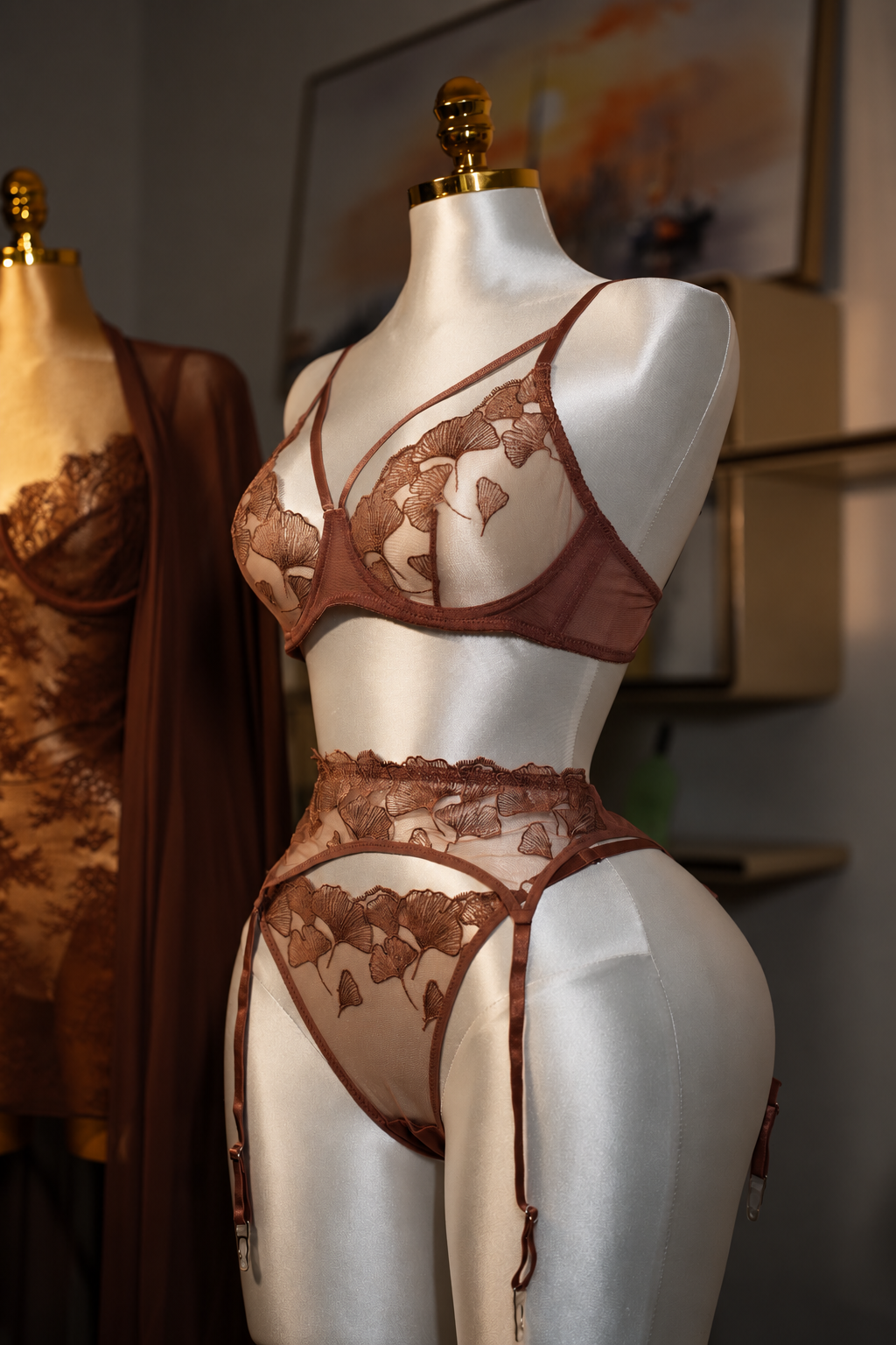Floral Lace Garter Lingerie Set