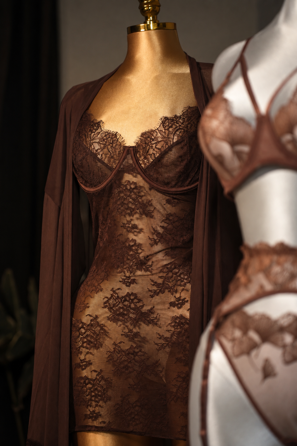 Mocha Lace Peignoir Set